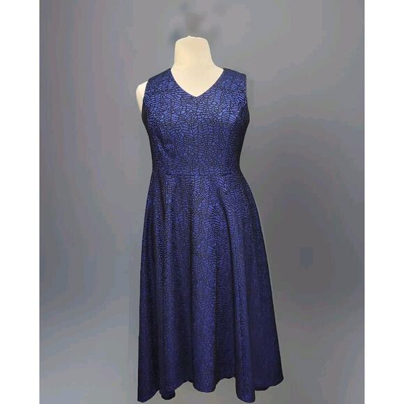 Roaman's Hi Low Hem A Line Maxi Dress Xl 14 Blueish Purple Black Lace Overlay - Picture 1 of 12